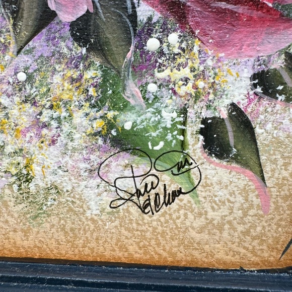 Hand painted Blue and Floral Wooden Storage Box Signed - Picture 7 of 7